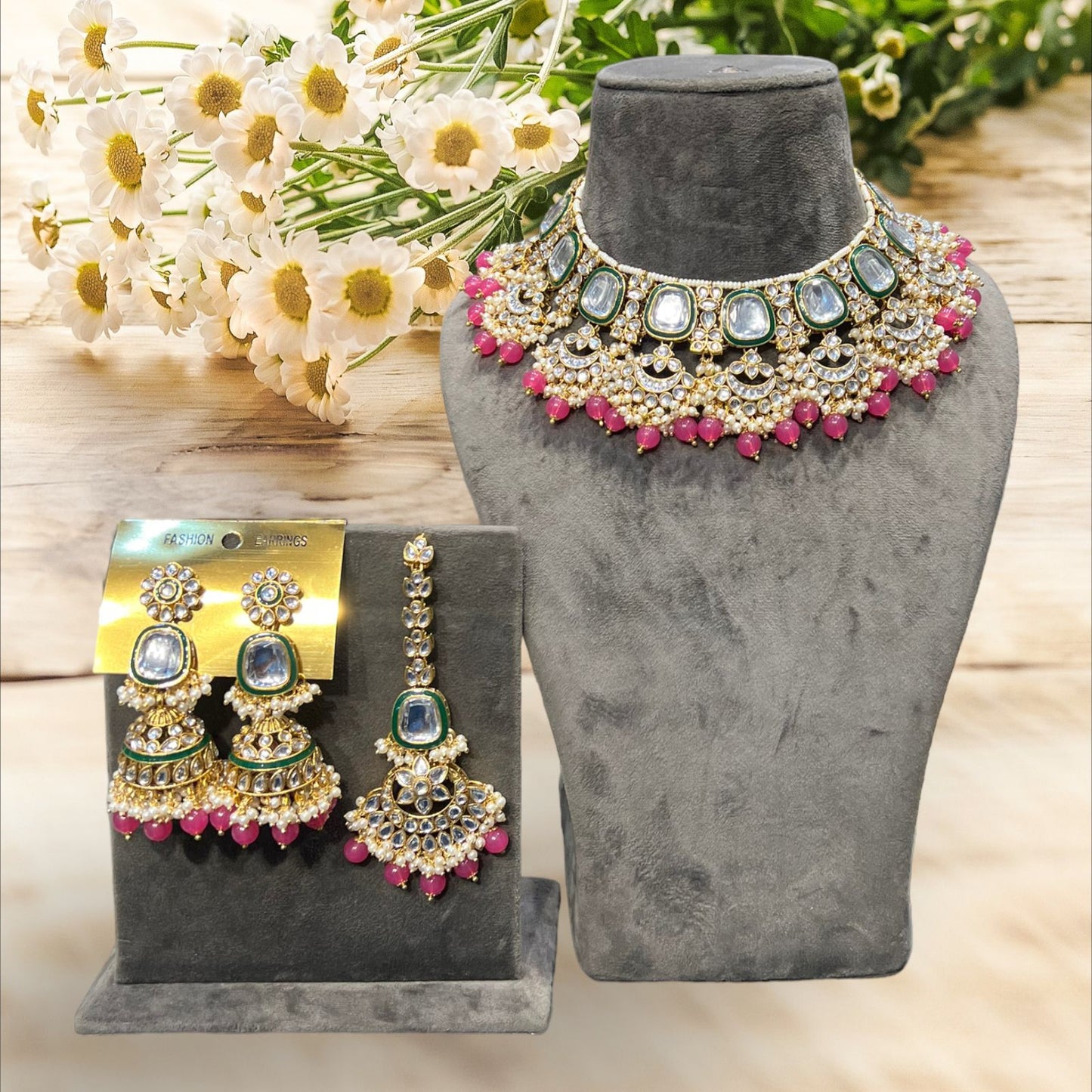 Gold-Plated Rajasthani Kundan Necklace Set