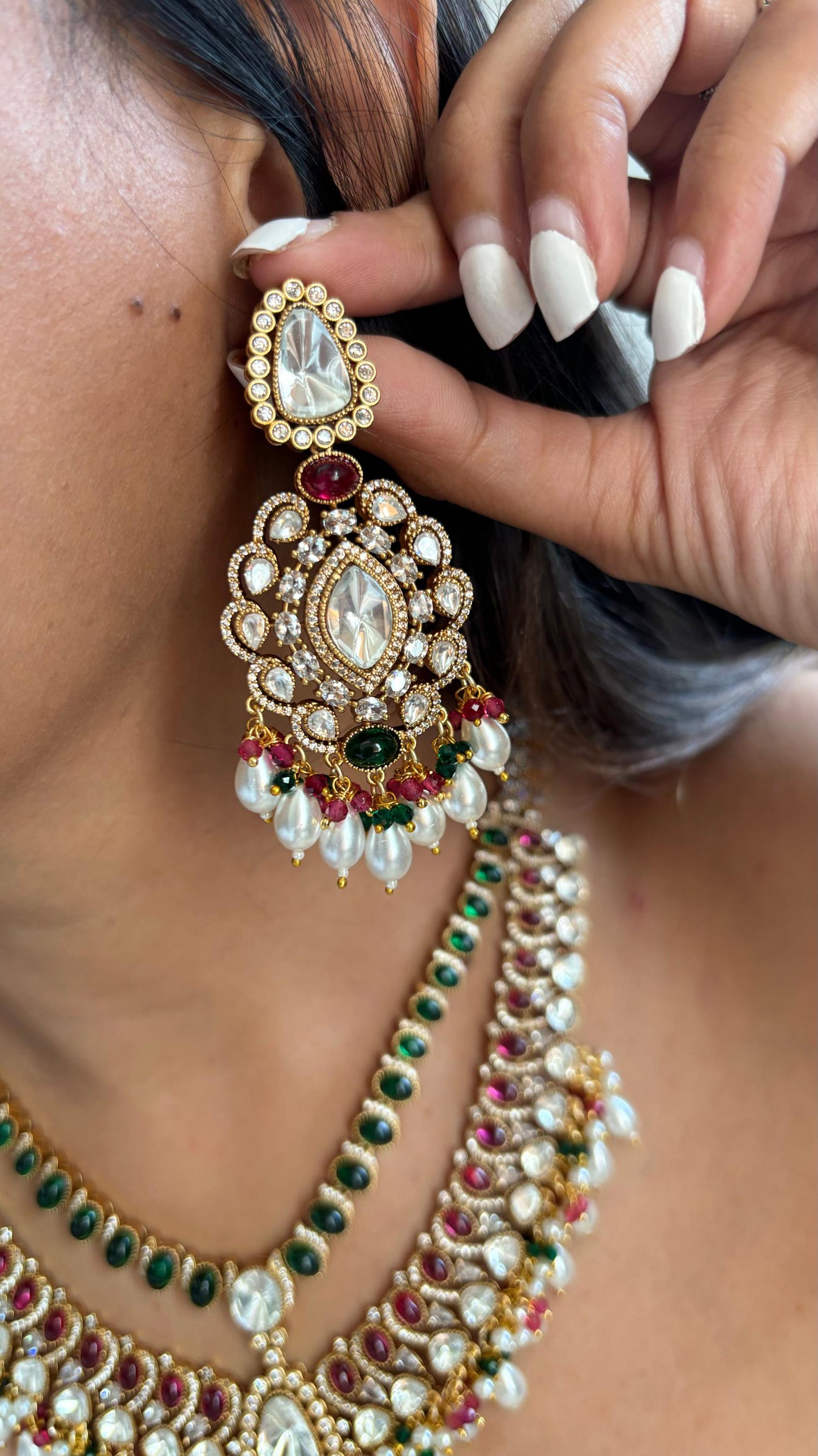 Double layer emerald and ruby Polki Kundan necklace/Statement necklace/Indian Jewelry/Punjabi/Pakistani Jewelry/Wedding necklace