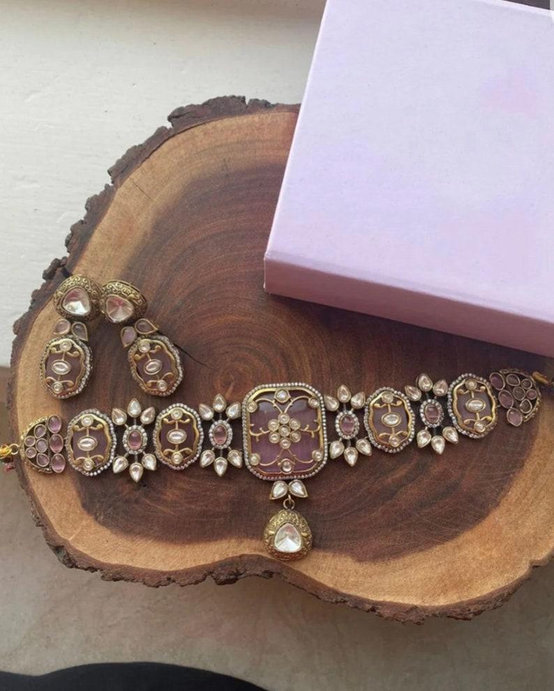 Victorian Pink Kundan Choker/Indian Jewelry/Indian Necklace/Indian Choker/Indian Wedding Necklace Set/Pakistani Jewelry/Sabyasachi Choker