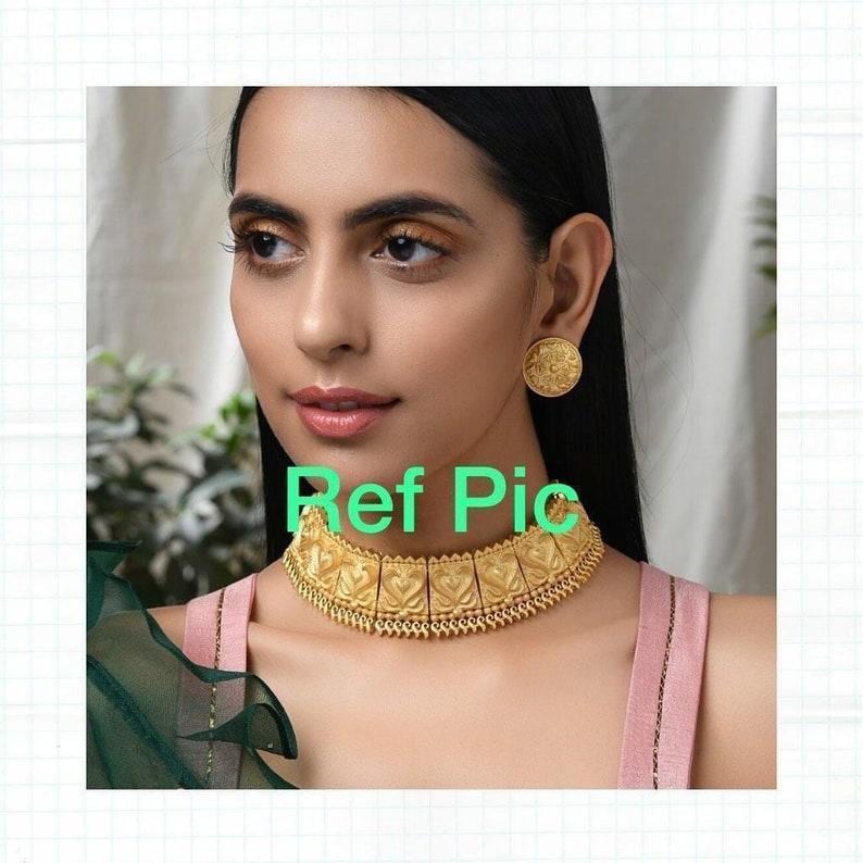 Deepika Padukone inspired one gram Matt gold plated choker set with studs / sabysachi inspired choker set