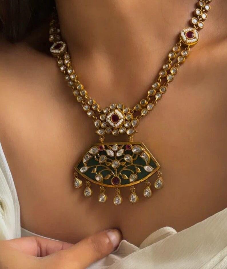 Amrapali 2 layer unkut kundan polki necklace set with earrings/ uncut kundan necklace/ polki necklace set