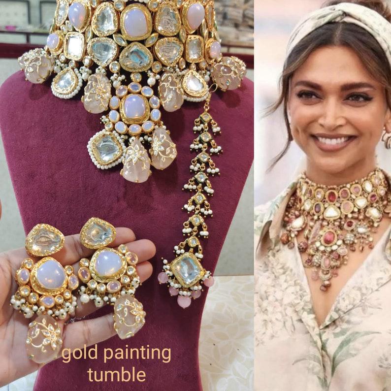 Deepika Padukone style / Sabyasachi inspired / Kundan Premium Set/ Colors can be changed Mint Green Pink Red