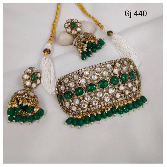 mossanite green Victorian choker set with jhumka earrings / elegant choker set