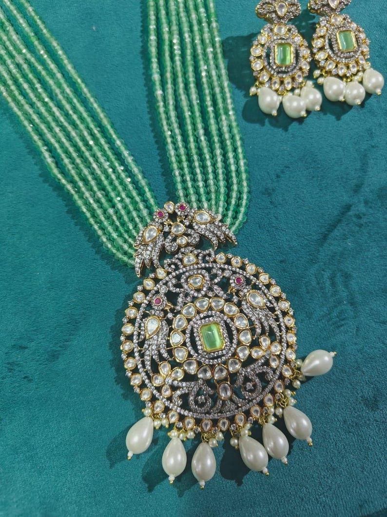 Mint long Victorian Necklace Long Kundan Necklace Raani Haar Artificial Indian Jewelry South Indian Jewelry Pakistani Jewelry