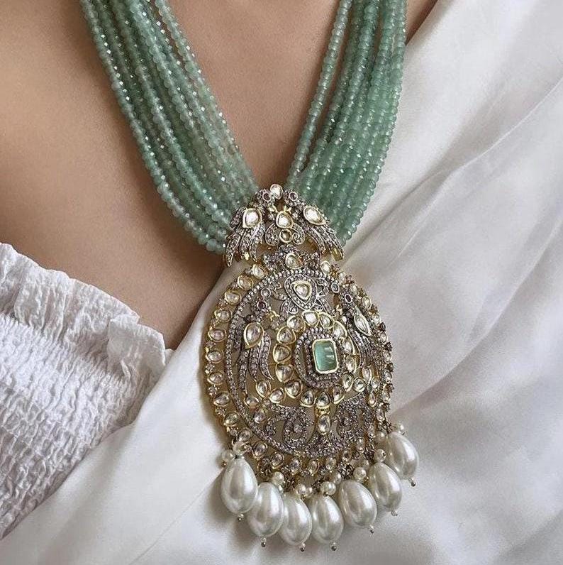 Mint long Victorian Necklace Long Kundan Necklace Raani Haar Artificial Indian Jewelry South Indian Jewelry Pakistani Jewelry