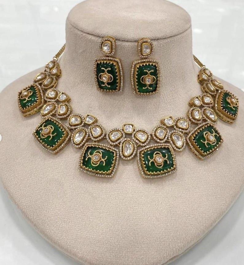 Bestseller Sabyasachi Inspired Victorian Multicolor Navratan Kundan Polki Bollywood Jewelry Set Ambani Jewelry