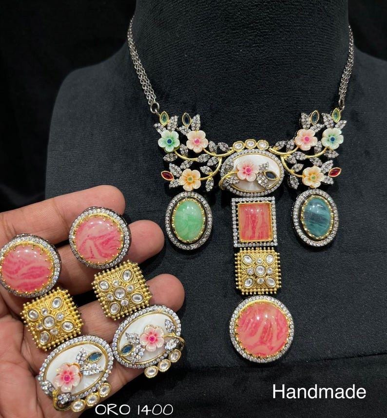 Sabyasachi inspired fusion oxidised necklace set with earrings