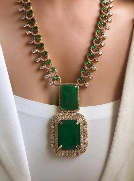 Emerald Doublet Long Victorian Necklace / sabyasachi inspired doublet long necklace set