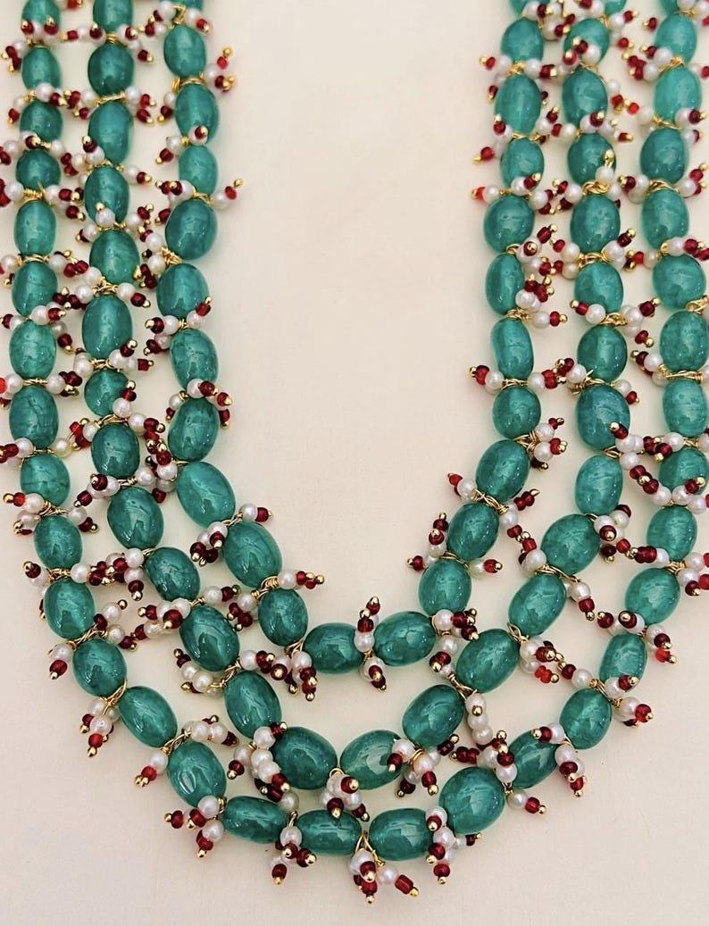 Jaipur Emerald Beads Green Gold Tone Pearl Beaded Necklace Ambani Indian Wedding Jewelry