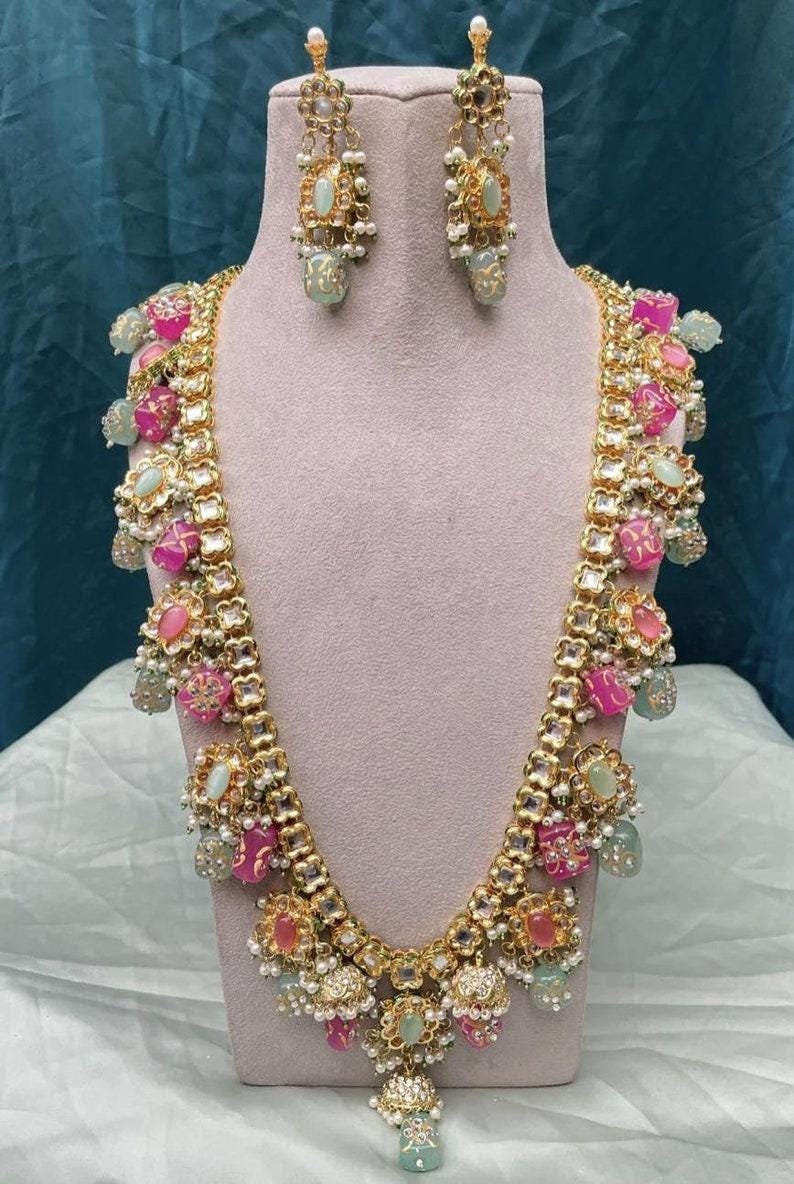 Bestseller Wedding Multicolour Jaipuri Mala, Designer Kundan Haar, Tanjore kundan jewelry, Navratan sabyasachi bridal indian set