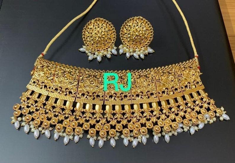 Deepika Padukone inspired one gram Matt gold plated choker set with studs / sabysachi inspired choker set