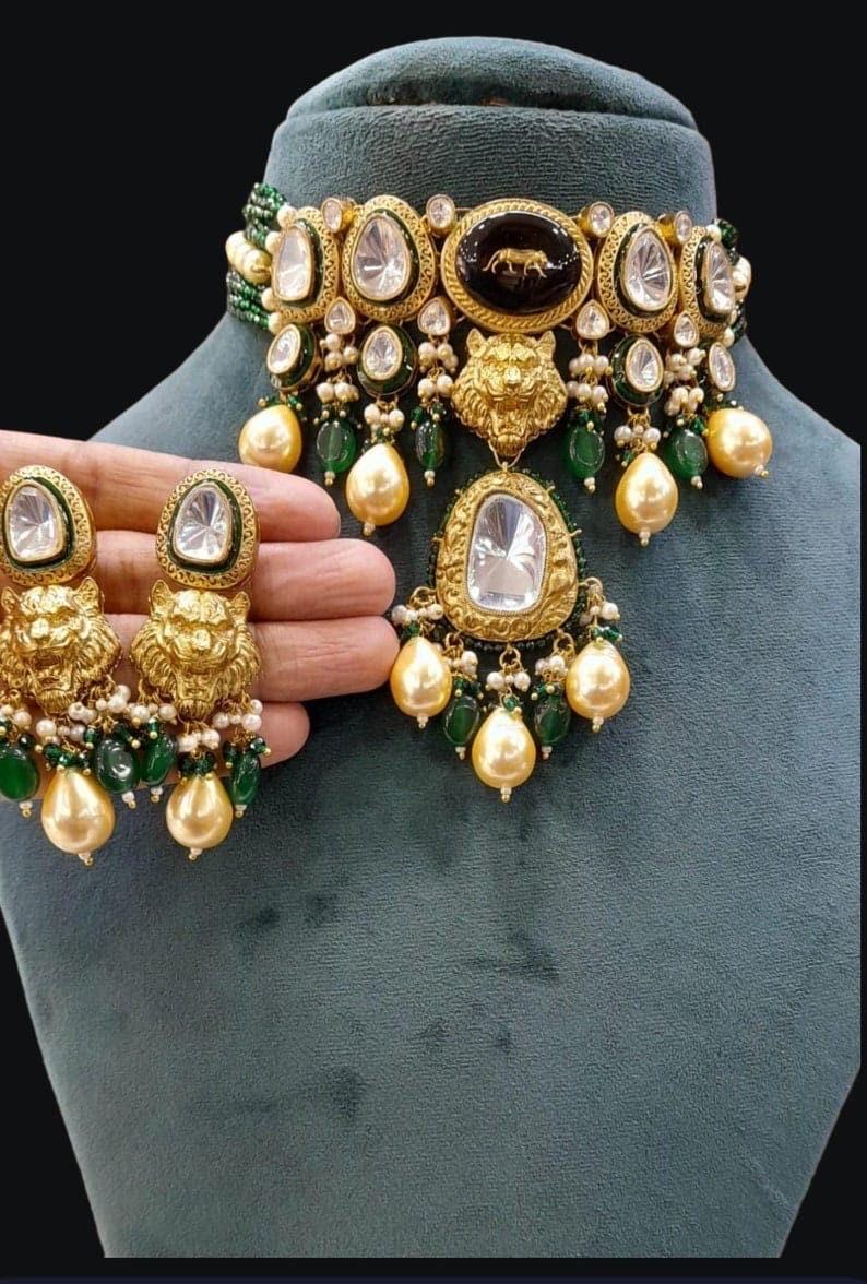 Sabyasachi inspired uncut kundan statement necklace set with earrings/ sabyasachi jewelry