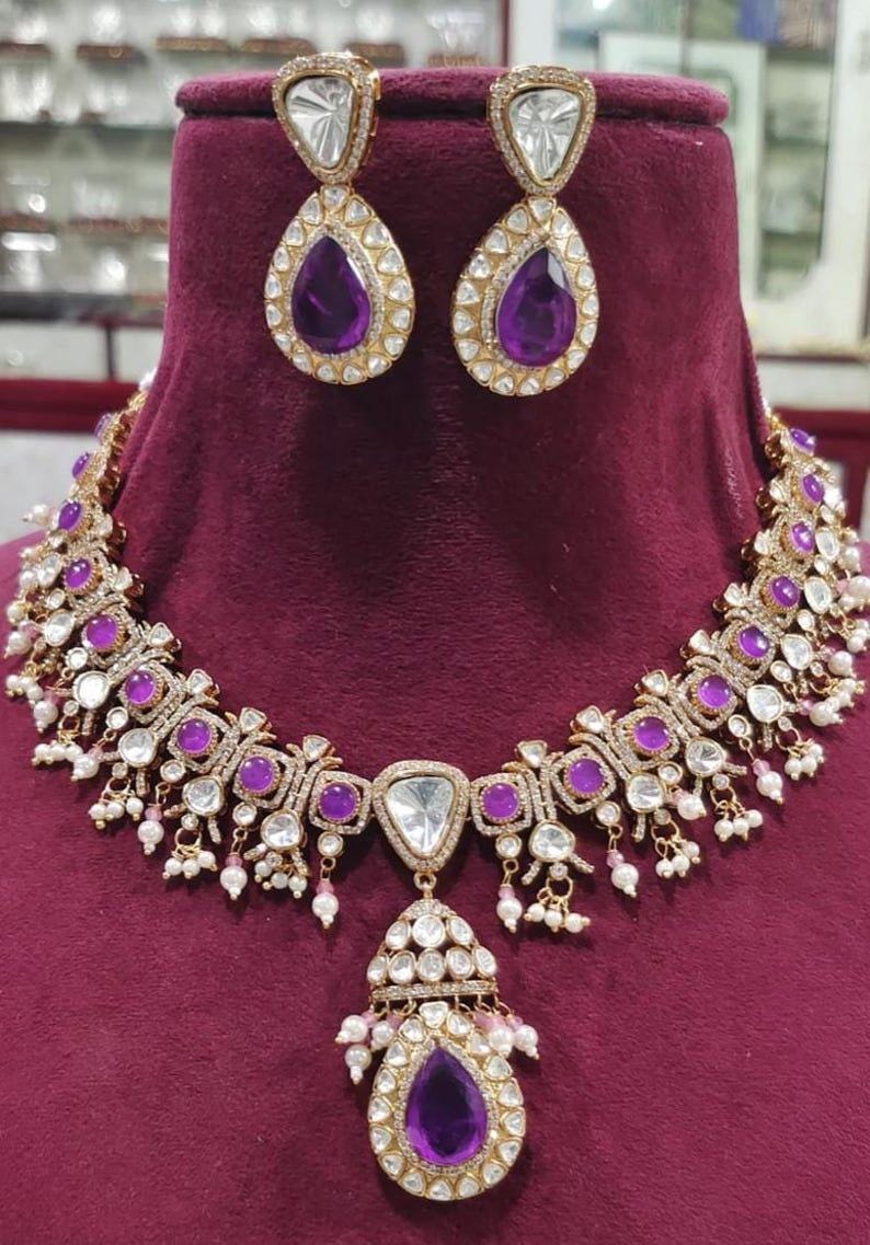 Fine Quality Sabyasachi Inspired Gold Plated Ruby Red MultiColor Navratan Kundan Polki Zirconium Diamond Necklace Set Kundan Choker