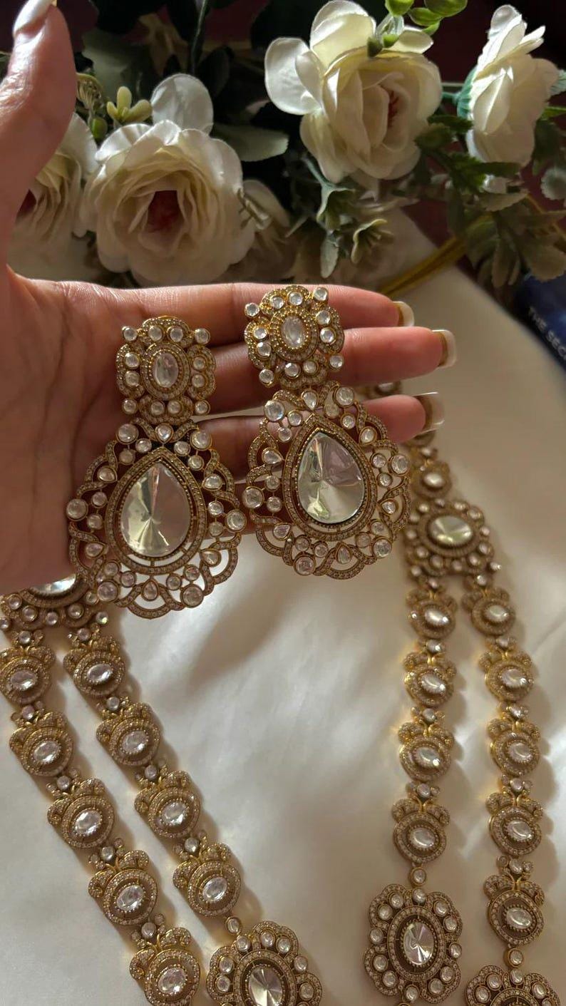 High quality Gold Sabyasachi Long Designer Kundan Necklace/ bridal kundan haar /sabyasachi bridal set