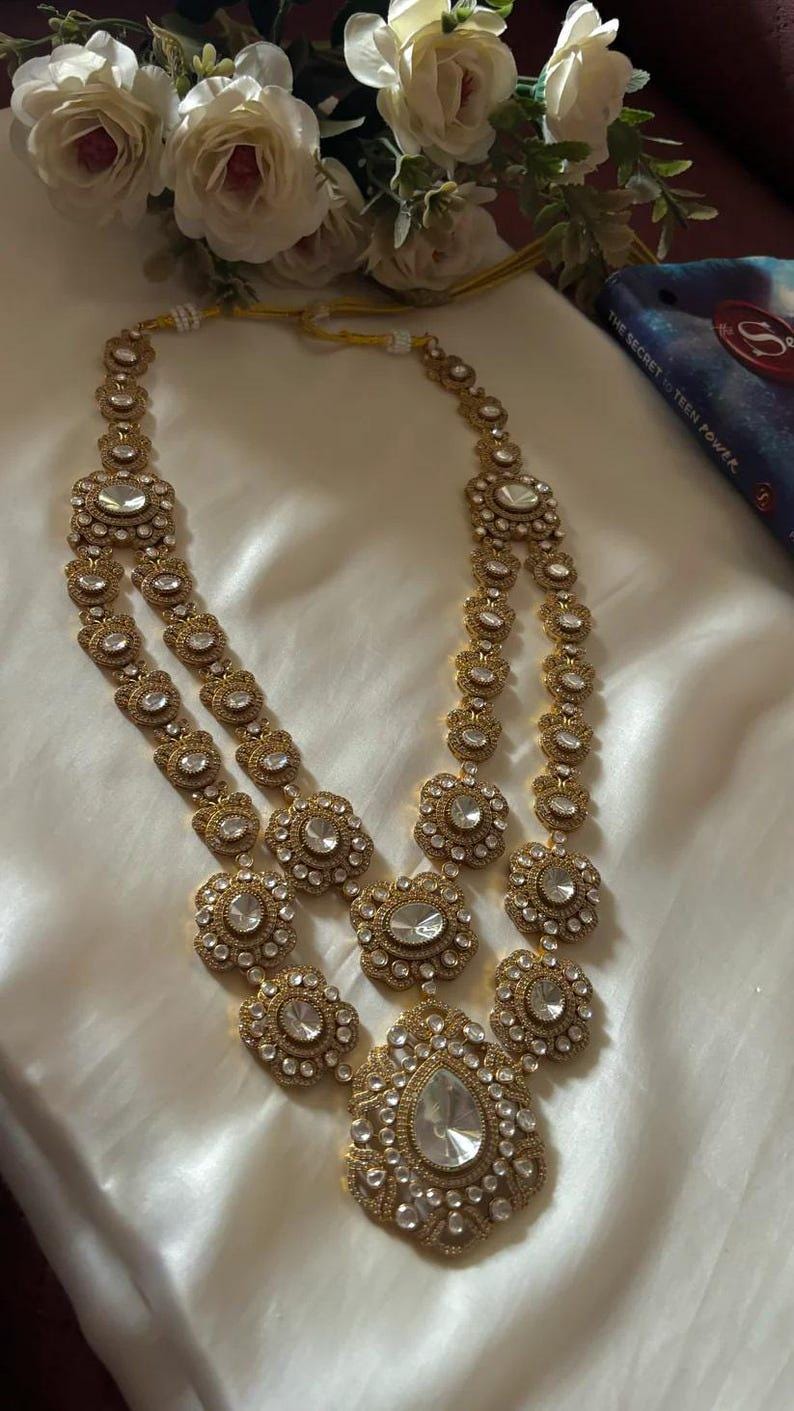 High quality Gold Sabyasachi Long Designer Kundan Necklace/ bridal kundan haar /sabyasachi bridal set