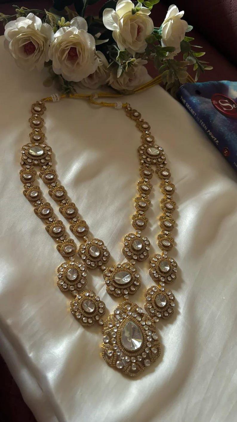 High quality Gold Sabyasachi Long Designer Kundan Necklace/ bridal kundan haar /sabyasachi bridal set