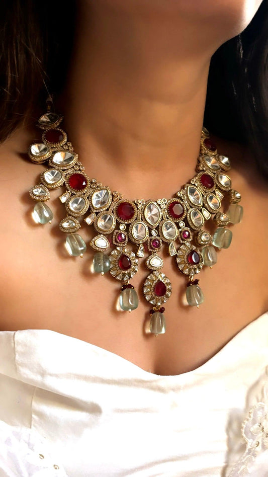 Royal Indian Ruby Red Victorian Polki Kundan necklace/Statement necklace/Indian Jewelry/Punjabi/Pakistani Jewelry/Wedding necklace Set