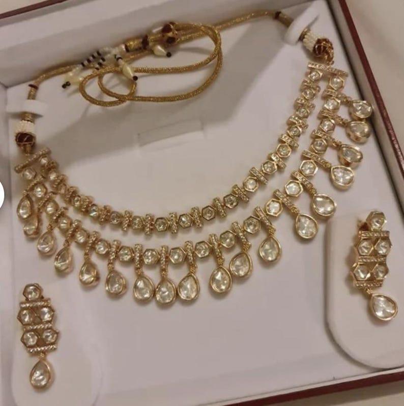 Tyaani Inspired Multi layered Artificial Diamond Victorian Polki Necklace Set Gold Plated Indian Jewelry/Indian Necklace