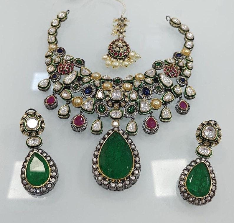 Statement polki necklace set with earrings/ doublets necklace set