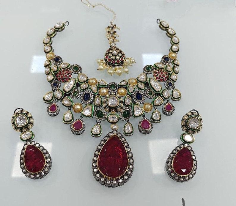 Statement polki necklace set with earrings/ doublets necklace set