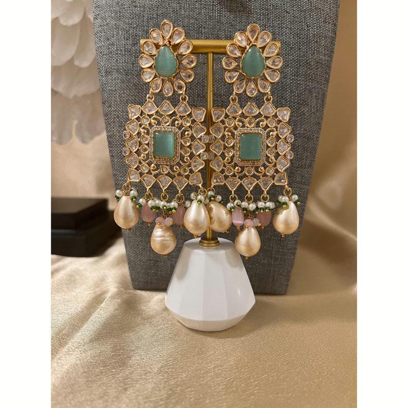 Kundan Pearl Mint Choker Set Punjabi Indian Wedding Premium Designer Artificial Set