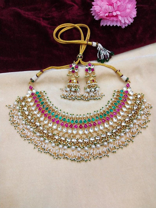 Sabysachi Inspired Multicolor Gold plated Indian Fashion Jewelry Set / Bridal Indian Jewelry Set / Bollywood Kundan Jewelry Set