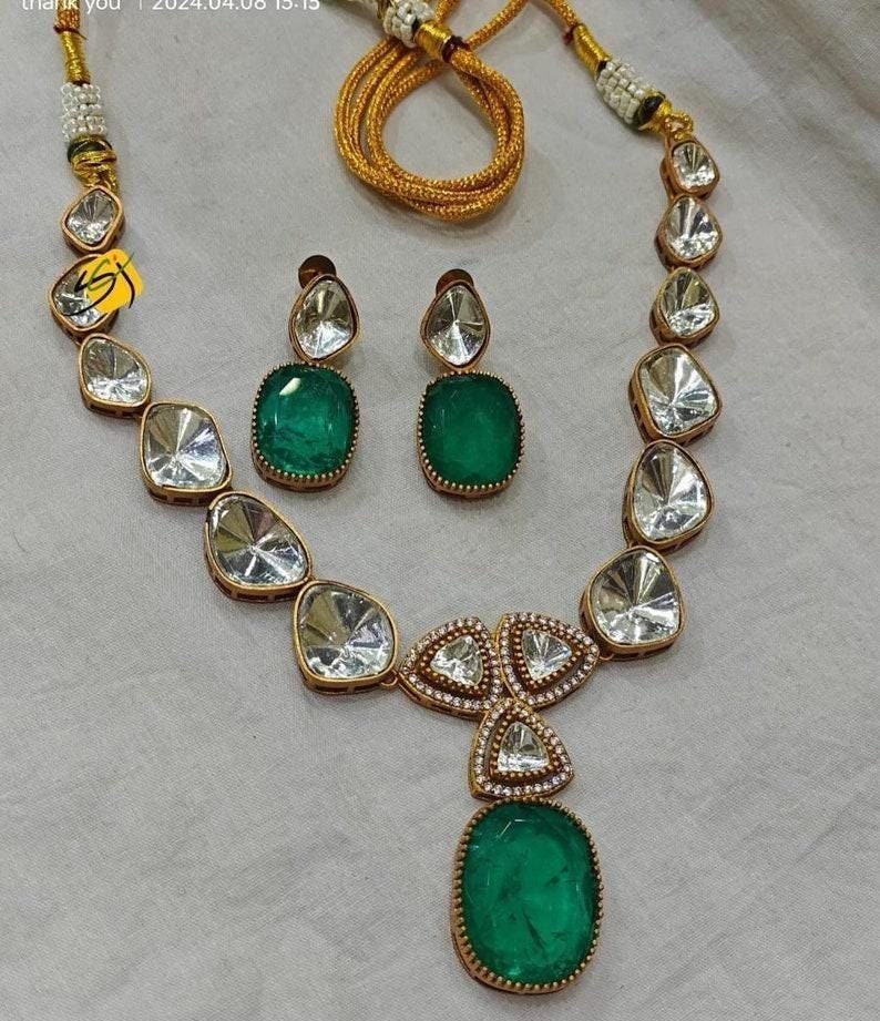 Premium quality real mossanite necklace set with earrings/ doublet necklace set