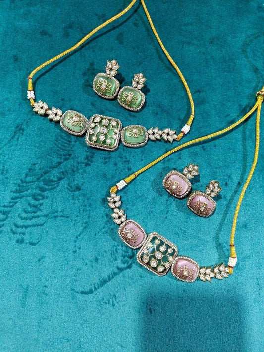 Green and Pink Choker Indian Set/Sabyasachi Inspired Jewelry/Bollywood Jewelry/Statement necklace set