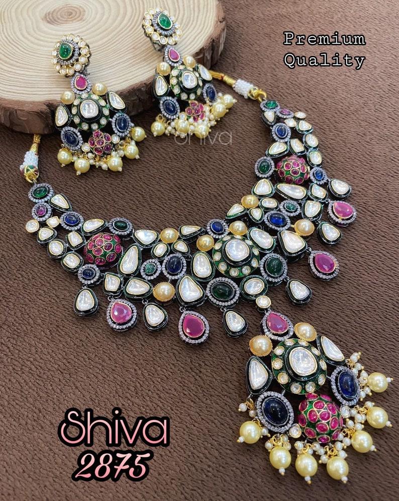 sabyasachi inpired uncut kundan fusion necklace set with earrings / statement necklace set with earrings