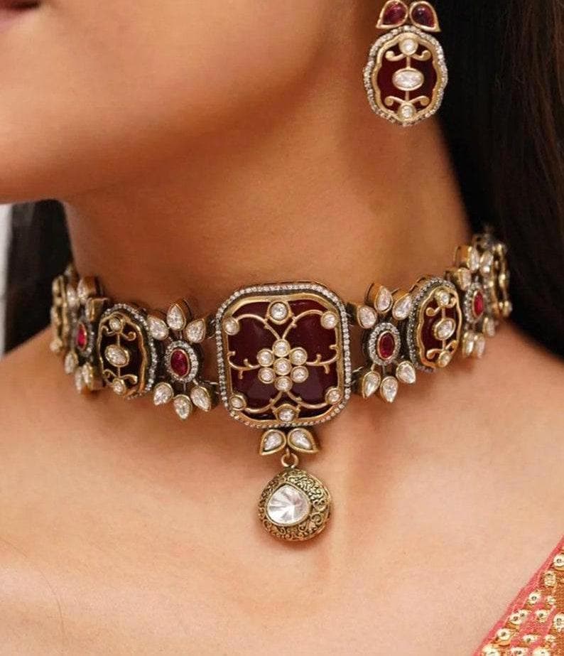 Victorian Pink Kundan Choker/Indian Jewelry/Indian Necklace/Indian Choker/Indian Wedding Necklace Set/Pakistani Jewelry/Sabyasachi Choker