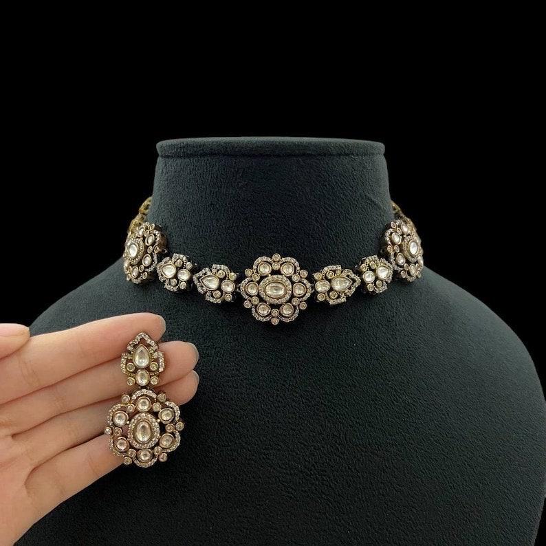 fine quality Kundan polki Victorian choker set with earrings