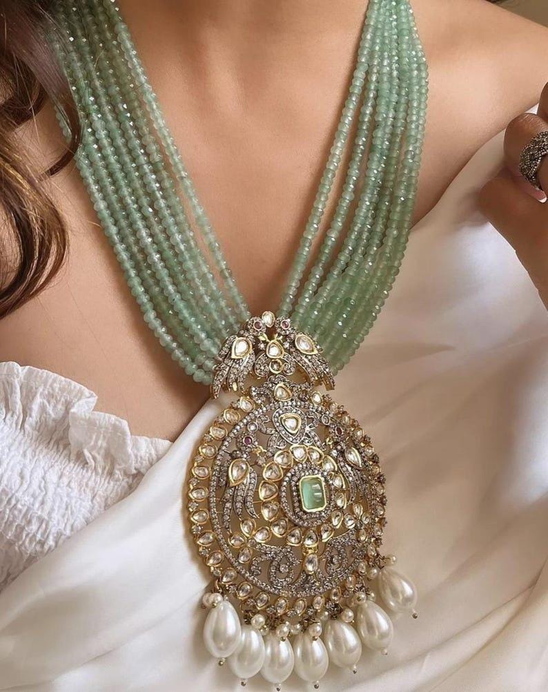 Mint long Victorian Necklace Long Kundan Necklace Raani Haar Artificial Indian Jewelry South Indian Jewelry Pakistani Jewelry