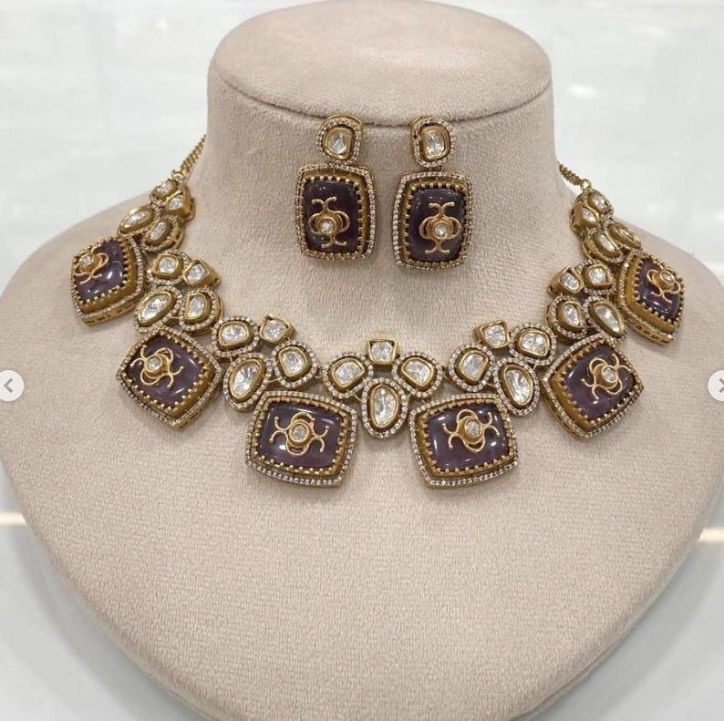 Bestseller Sabyasachi Inspired Victorian Multicolor Navratan Kundan Polki Bollywood Jewelry Set Ambani Jewelry