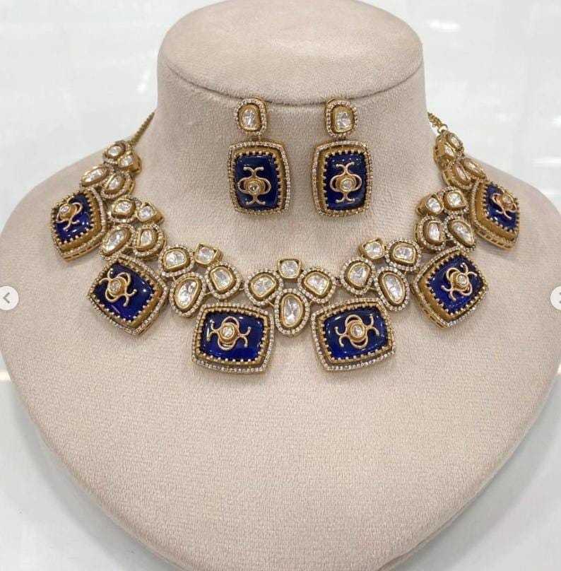 Bestseller Sabyasachi Inspired Victorian Multicolor Navratan Kundan Polki Bollywood Jewelry Set Ambani Jewelry