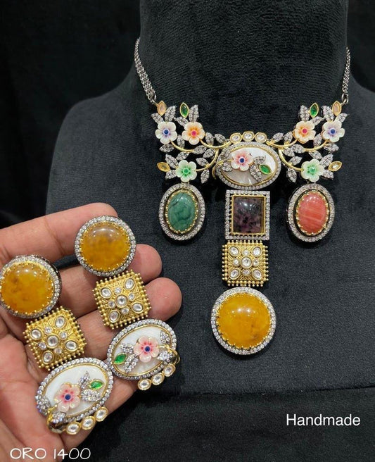 Sabyasachi inspired fusion oxidised necklace set with earrings