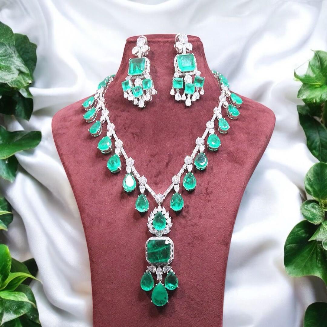 Neeta Ambani Emerald Replica Indian Jewelry Set/High Quality Cubic Zirconia Diamond Look Indian Bridal Set/Indian Jewelry