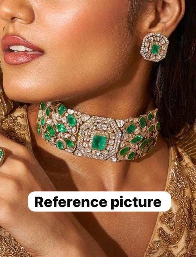 Hazoorilal Premium Quality Victorian Stunning Green Choker Indian Bridal Diamond Set