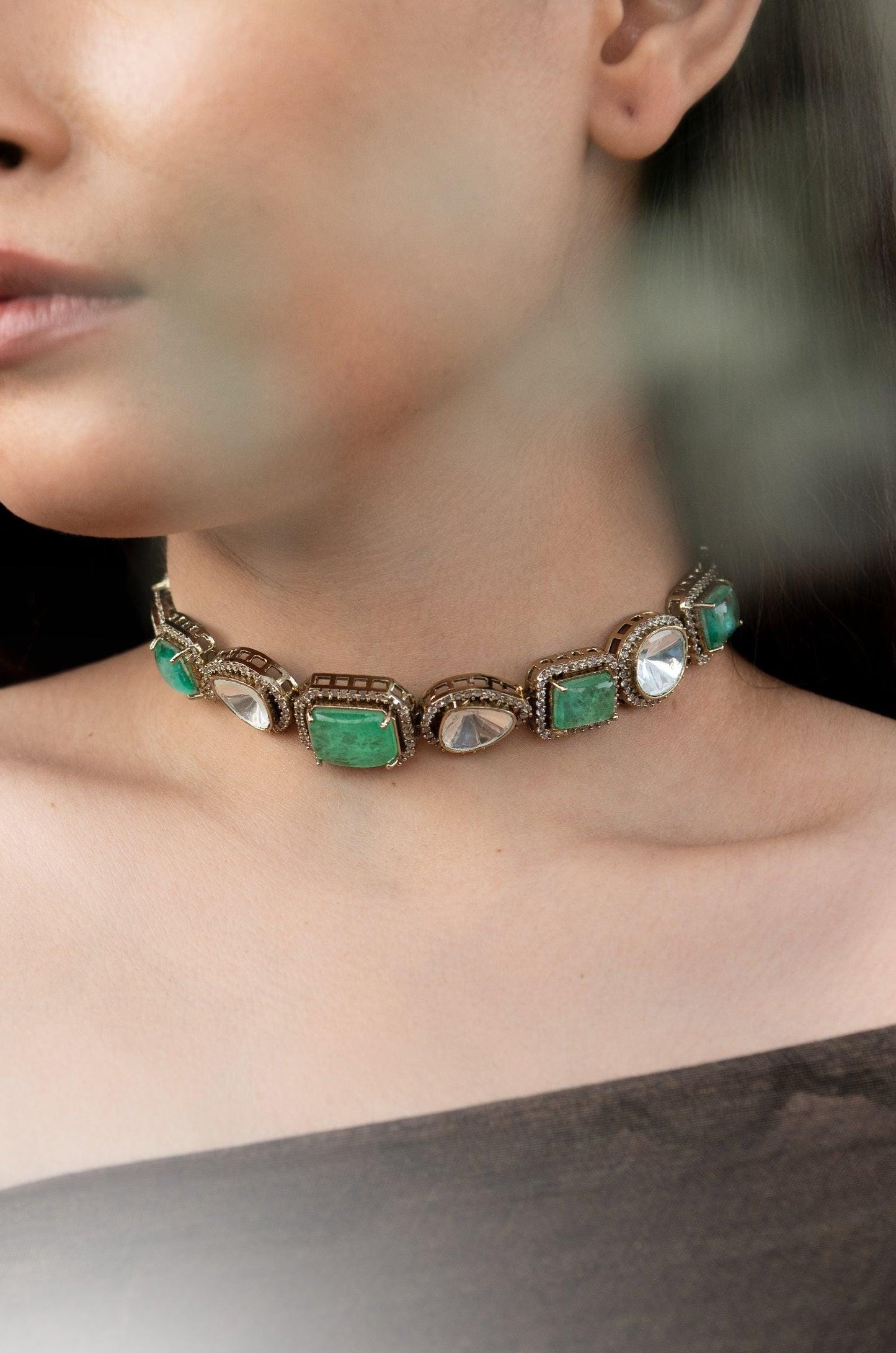 Mint Victorian Necklace Choker  Artificial Jewelry Necklace Indian Jewelry Bollywood Indian necklace Pakistani Jewelry Green Choker