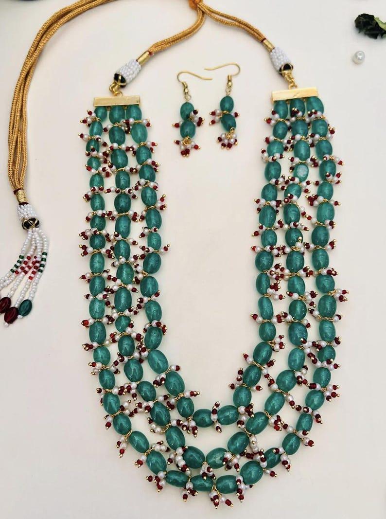 Jaipur Emerald Beads Green Gold Tone Pearl Beaded Necklace Ambani Indian Wedding Jewelry