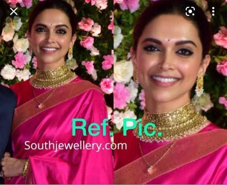 Deepika Padukone inspired one gram Matt gold plated choker set with studs / sabysachi inspired choker set