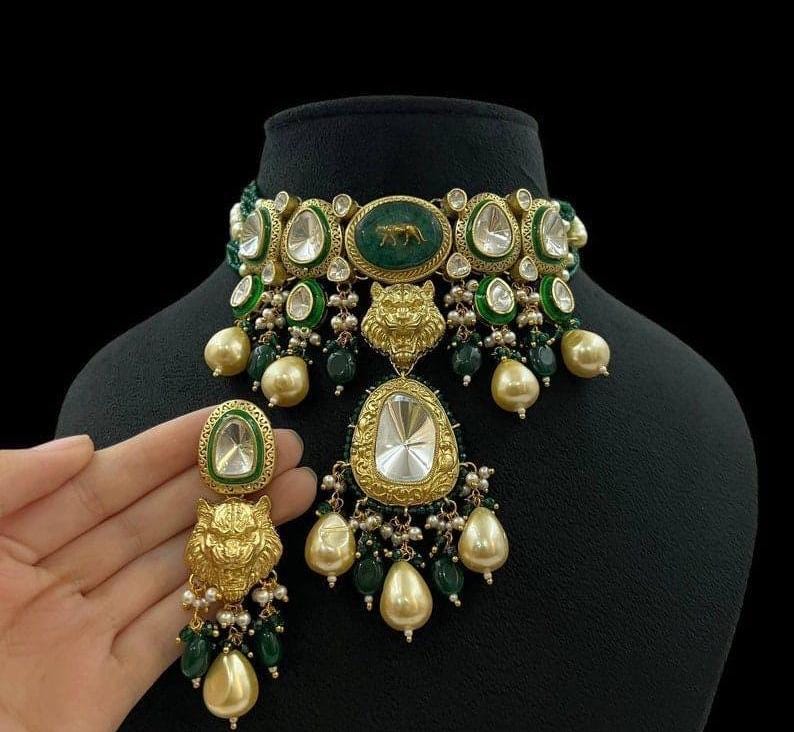 Sabyasachi inspired uncut kundan statement necklace set with earrings/ sabyasachi jewelry