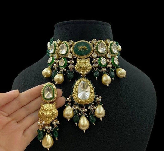 Sabyasachi inspired uncut kundan statement necklace set with earrings/ sabyasachi jewelry