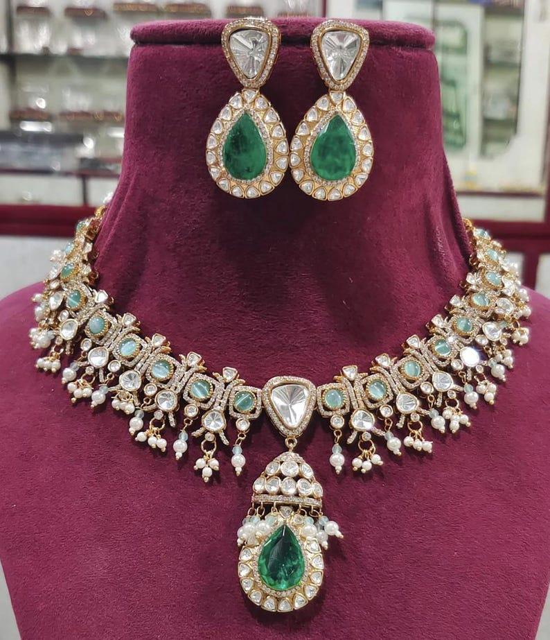 Fine Quality Sabyasachi Inspired Gold Plated Ruby Red MultiColor Navratan Kundan Polki Zirconium Diamond Necklace Set Kundan Choker