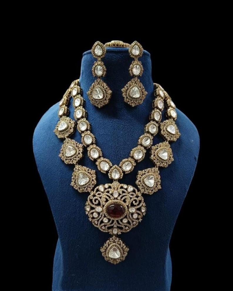 Victorian 2 layer necklace set stunned with doublets and polki stones , earrings and tikka