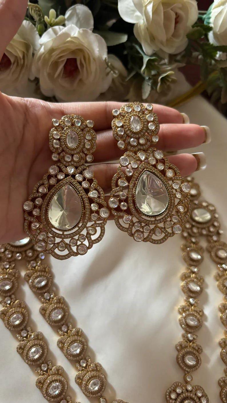 High quality Gold Sabyasachi Long Designer Kundan Necklace/ bridal kundan haar /sabyasachi bridal set