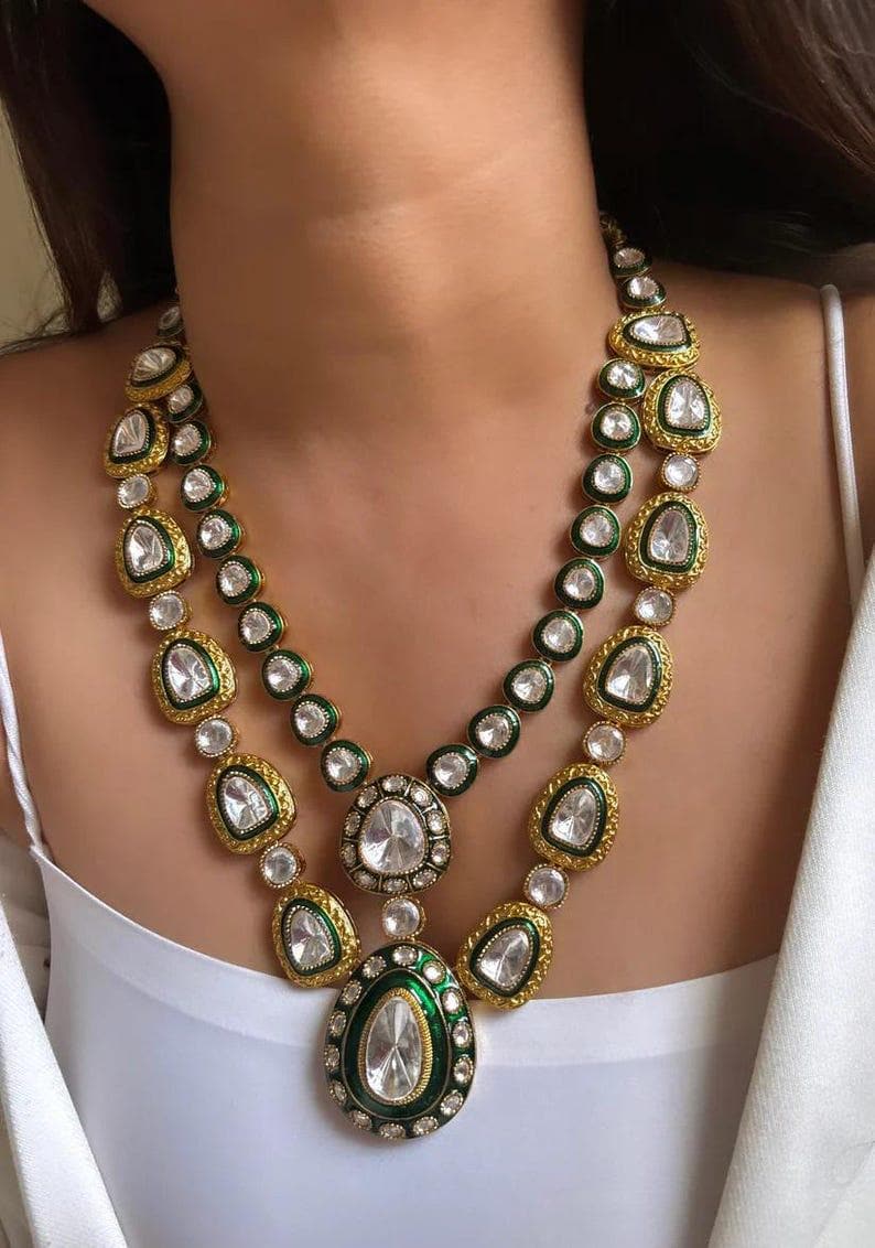 Finest Heavy Uncut Emerald Kundan Bridal Set With Earrings Indian Kundan Necklace Indian Jewelry Polki Jewelry Sabyasachi Jewelry