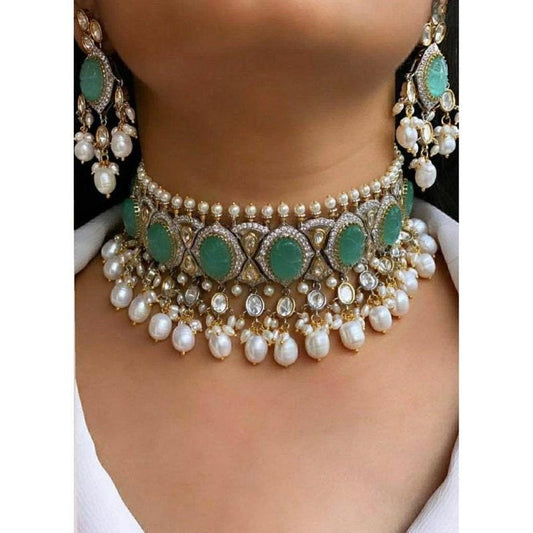 Mint Pearl Green Bridal Set Bollywood Choker Set