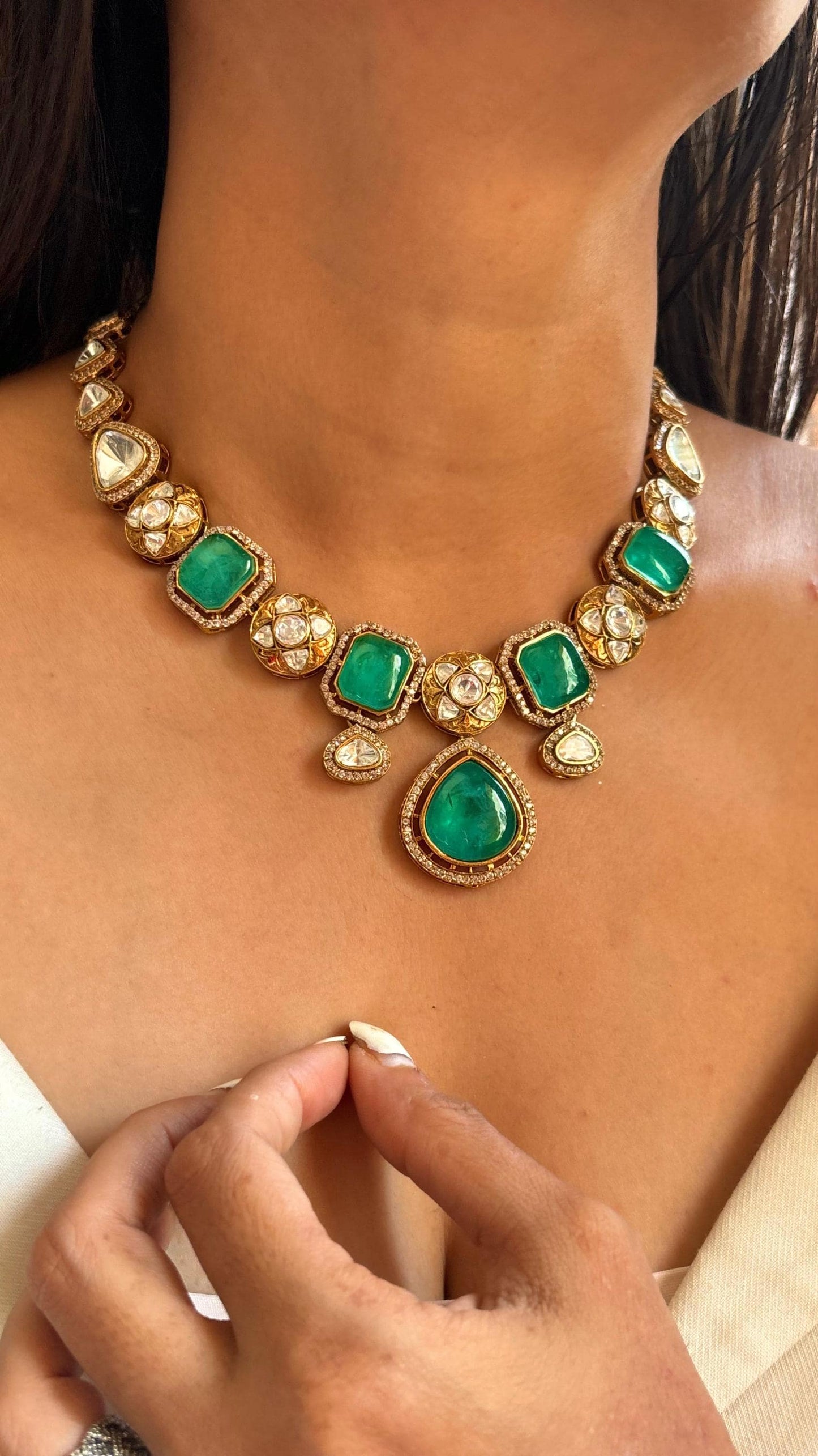 Emerald Mint Artificial Jewelry Set/ Polki Green Set/Indian Bridal Set/ Kundan Necklace Set/ Kundan Collar Necklace Set/ Indian Jewelry