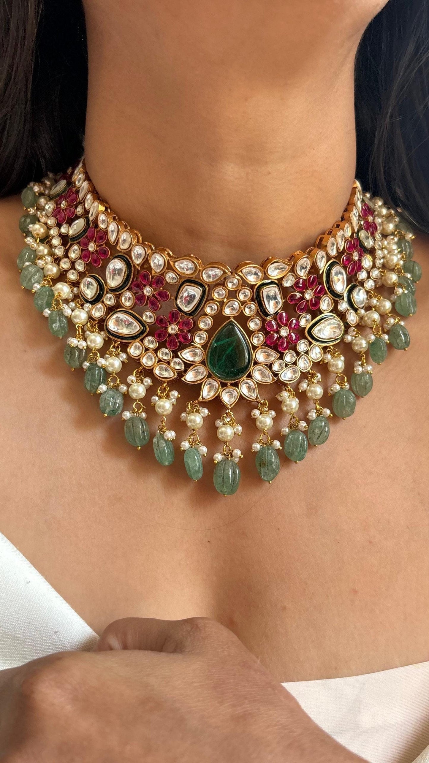 Beautiful Gold Ruby Wedding Artificial Jewelry Set/ Indian Bridal Set/ Kundan Necklace Set/ Polki Ruby Jewelry Set/ Wedding Necklace