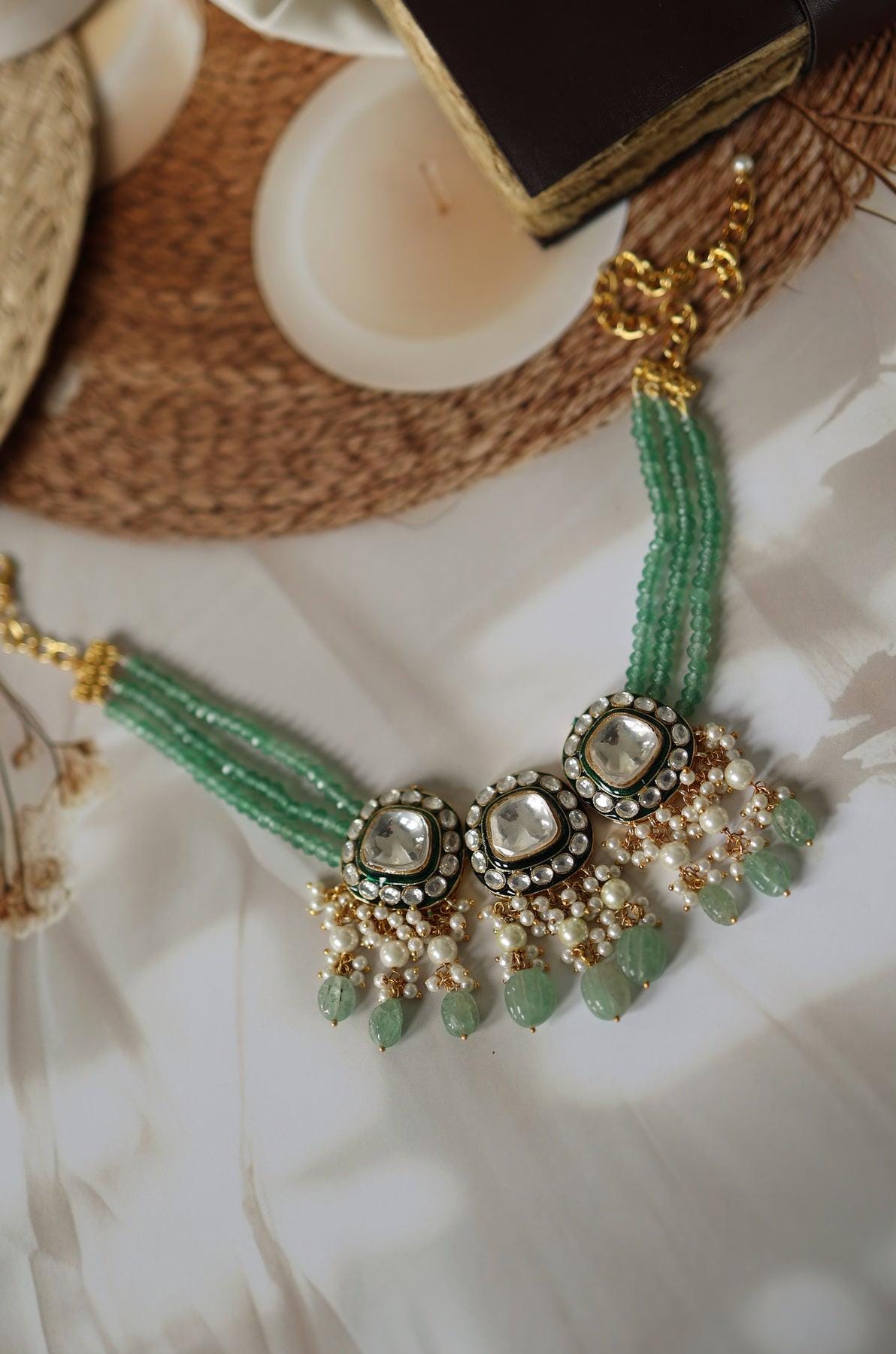 Green Polki Artificial Jewelry Set/ Indian Bridal Set/ Kundan Necklace Set/ Traditional Jewelry Set/ Kundan Choker Necklace